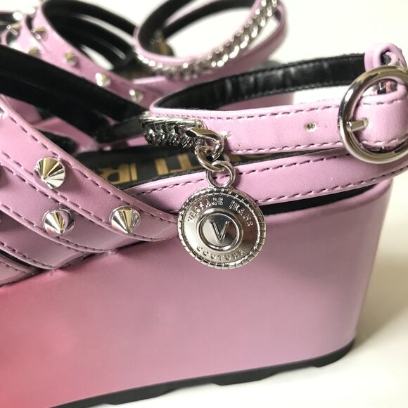 NWOB Versace Jeans Couture Mallory Platform Sandals Womens 35 5 Purple Red NEW - Picture 9 of 13